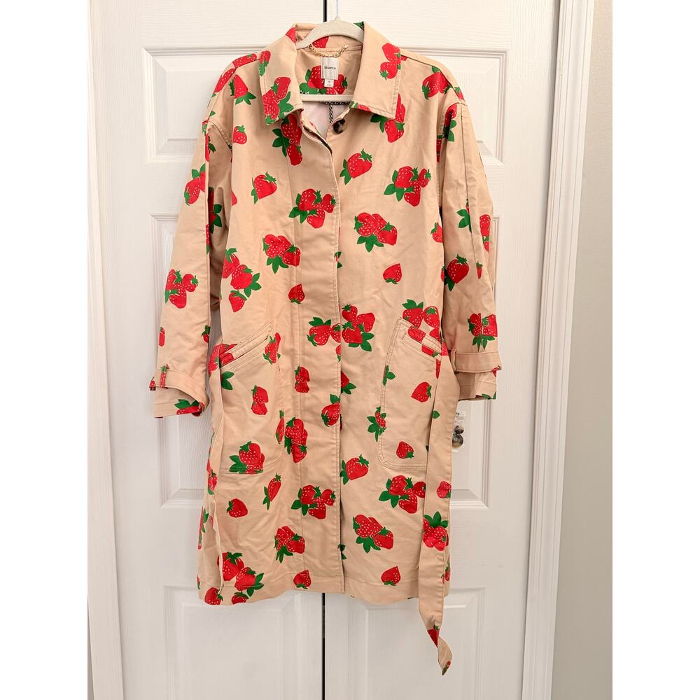 Anthropologie Maeve Strawberry Printed Car Coat NWT Medium - Picture 4 of 6